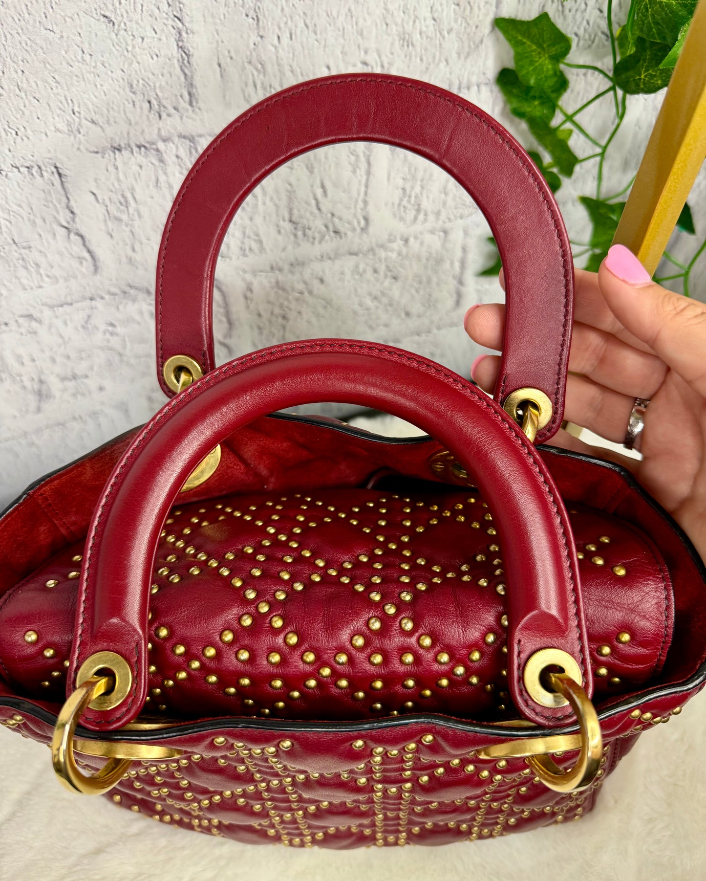 DIOR Gold Studded Cannage Leather Lady Dior