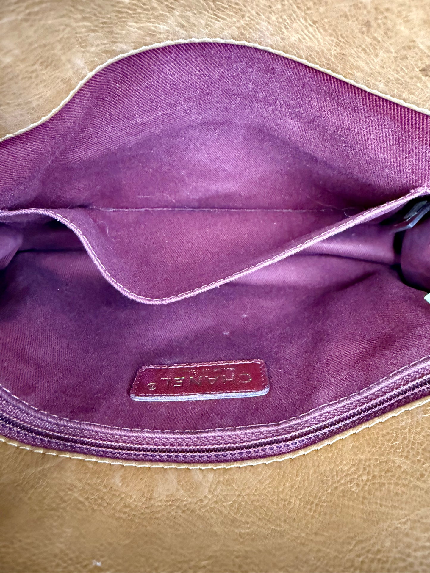 RARE Chanel Caramel Brown Calfskin Embossed Camellia Whipstitch Bag