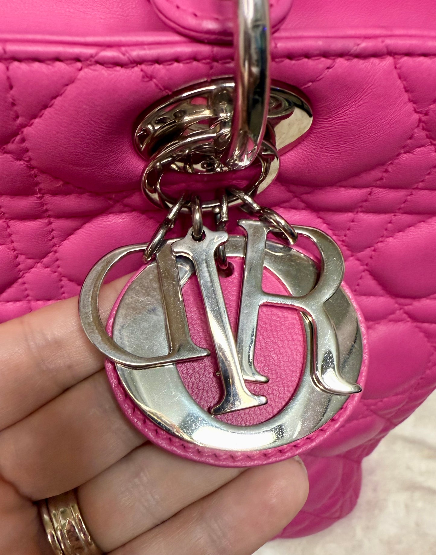 DIOR Lambskin Leather Cannage Lady Dior Large (Fuchsia)