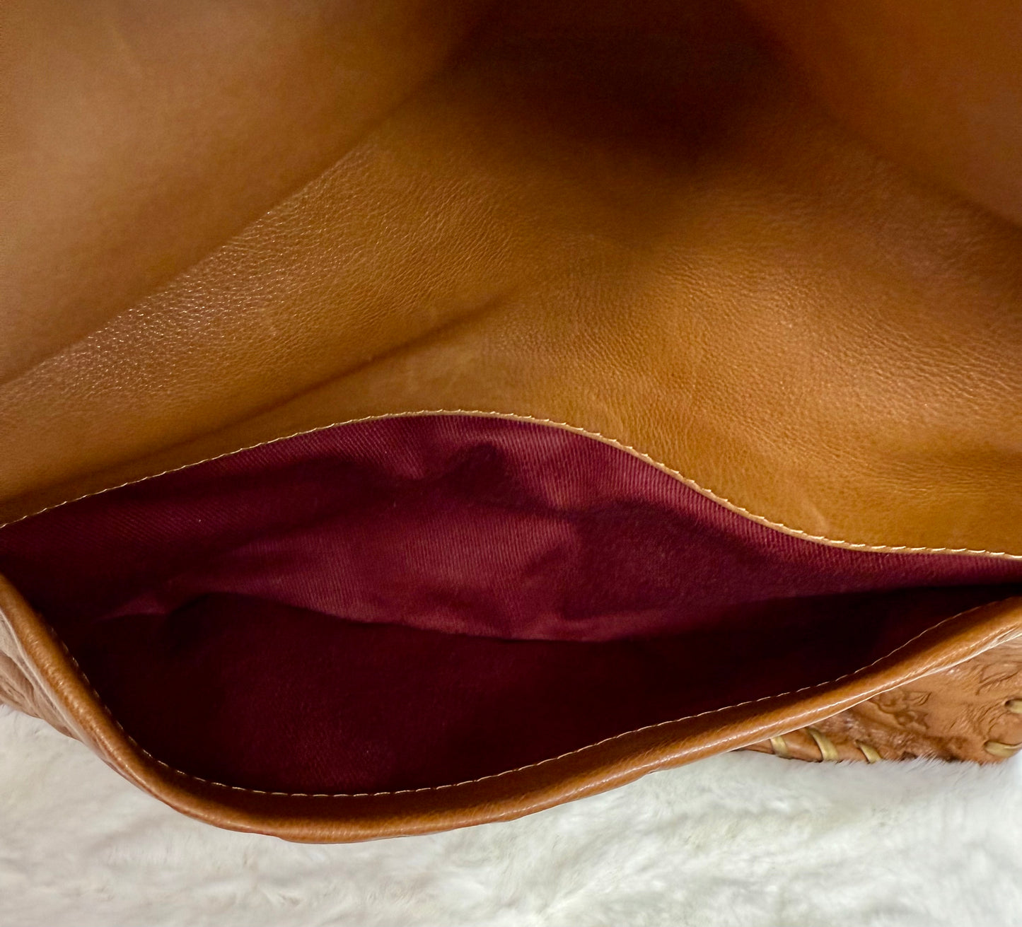 RARE Chanel Caramel Brown Calfskin Embossed Camellia Whipstitch Bag