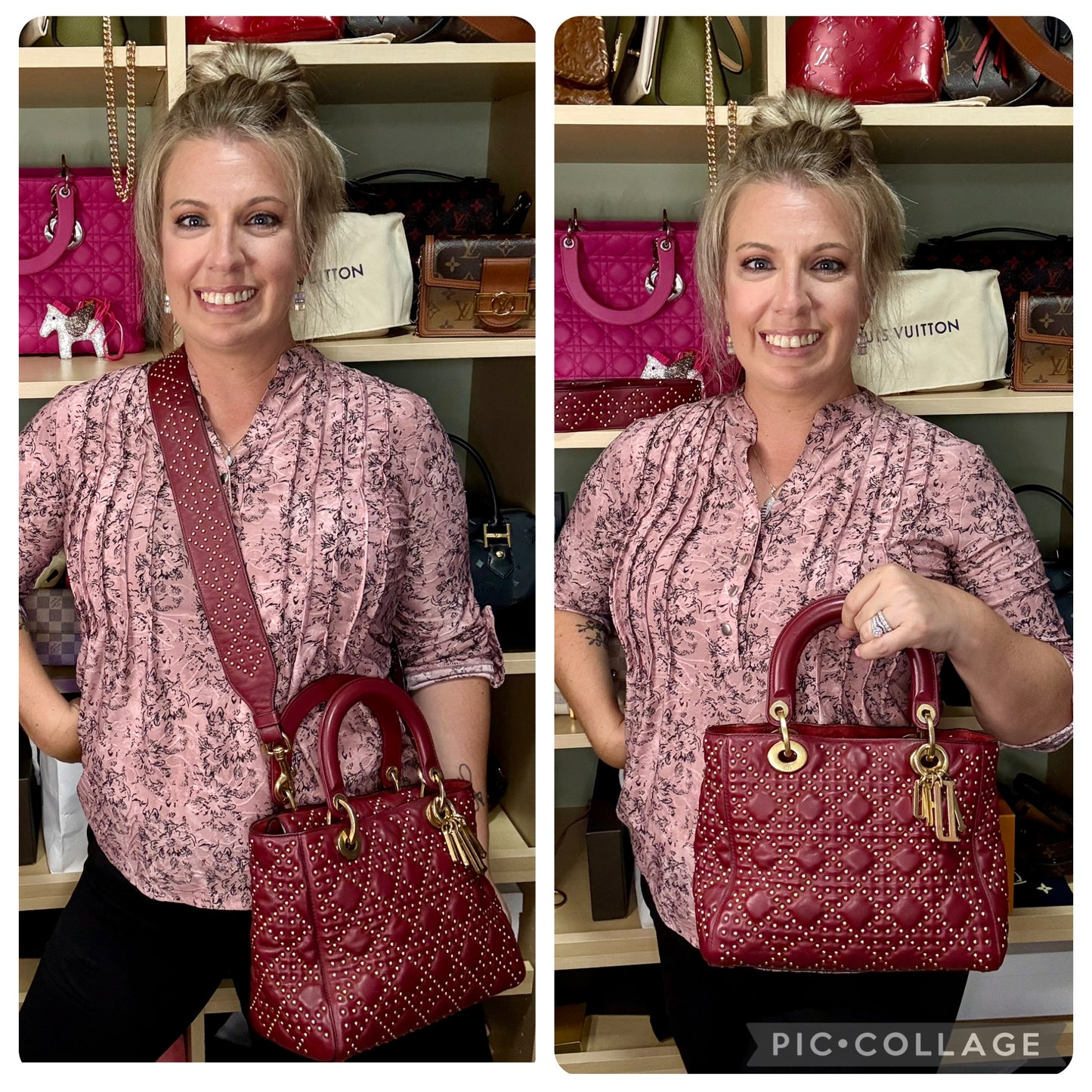 DIOR Gold Studded Cannage Leather Lady Dior