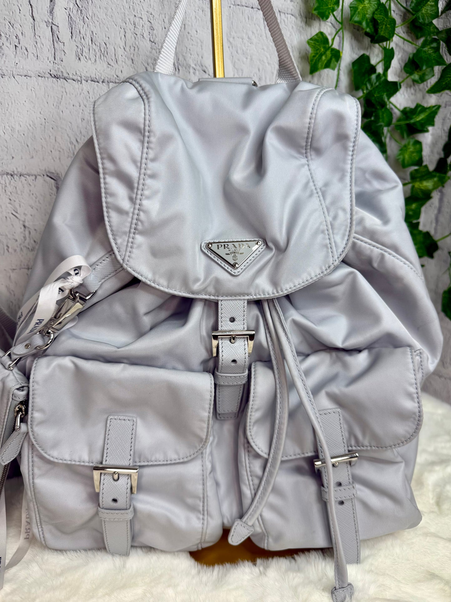 Prada Re Nylon Vela Backpack and Pouch w/ Compact Wallet and Triangles Bandeau