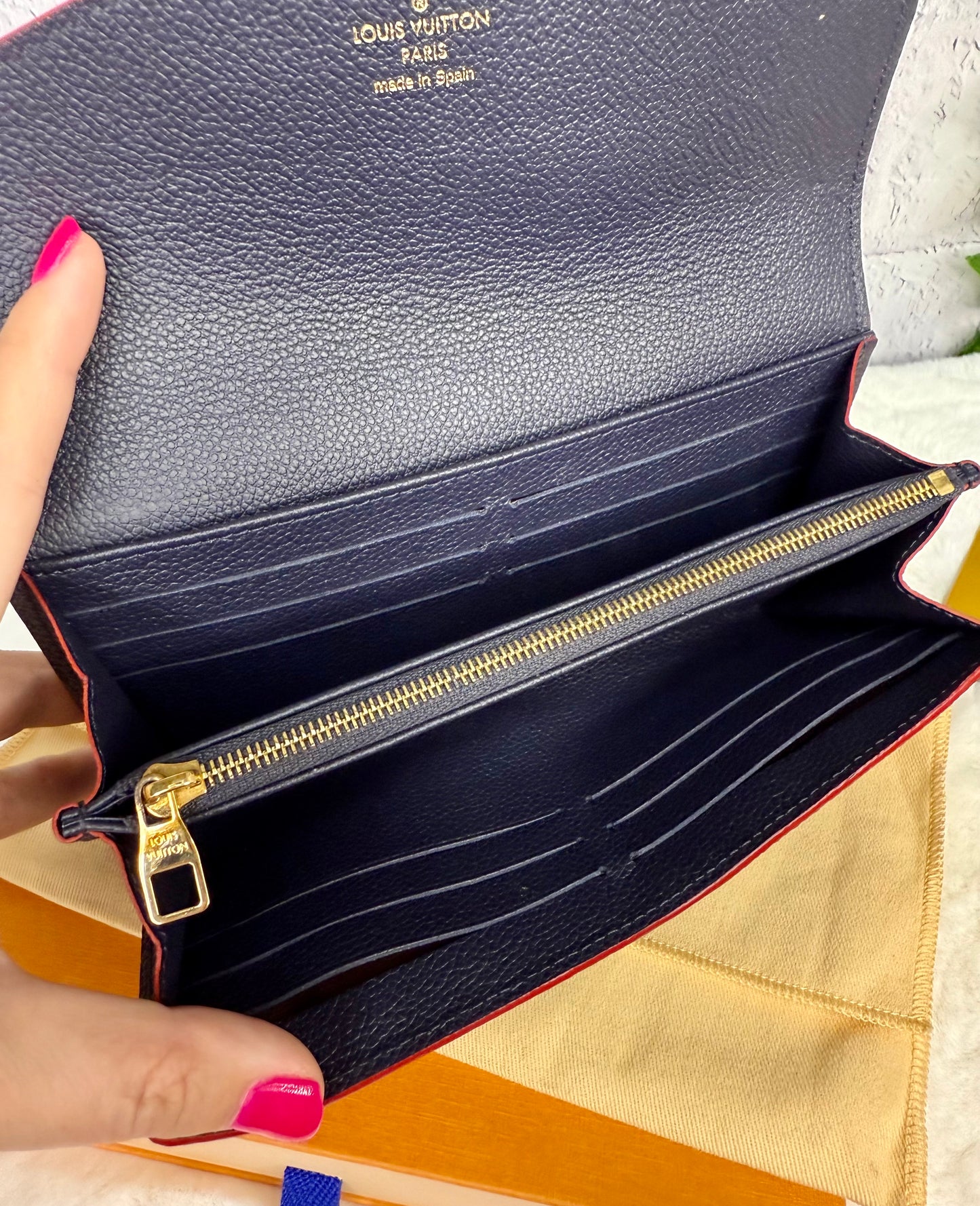Louis Vuitton Sarah Empreinte Leather Wallet Marine Rouge