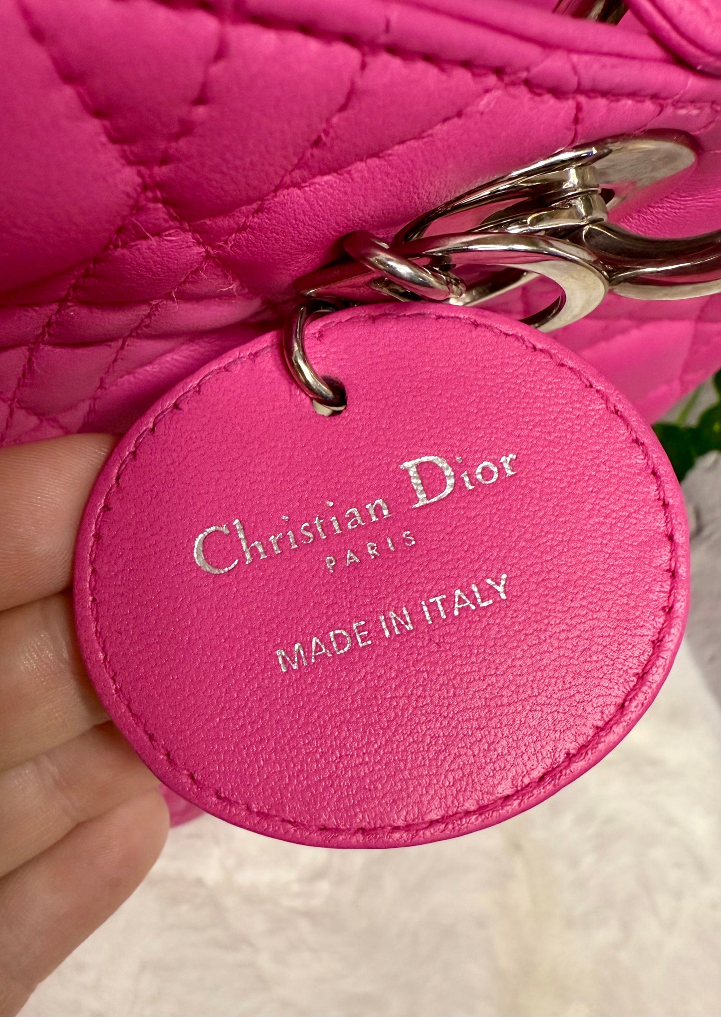 DIOR Lambskin Leather Cannage Lady Dior Large (Fuchsia)