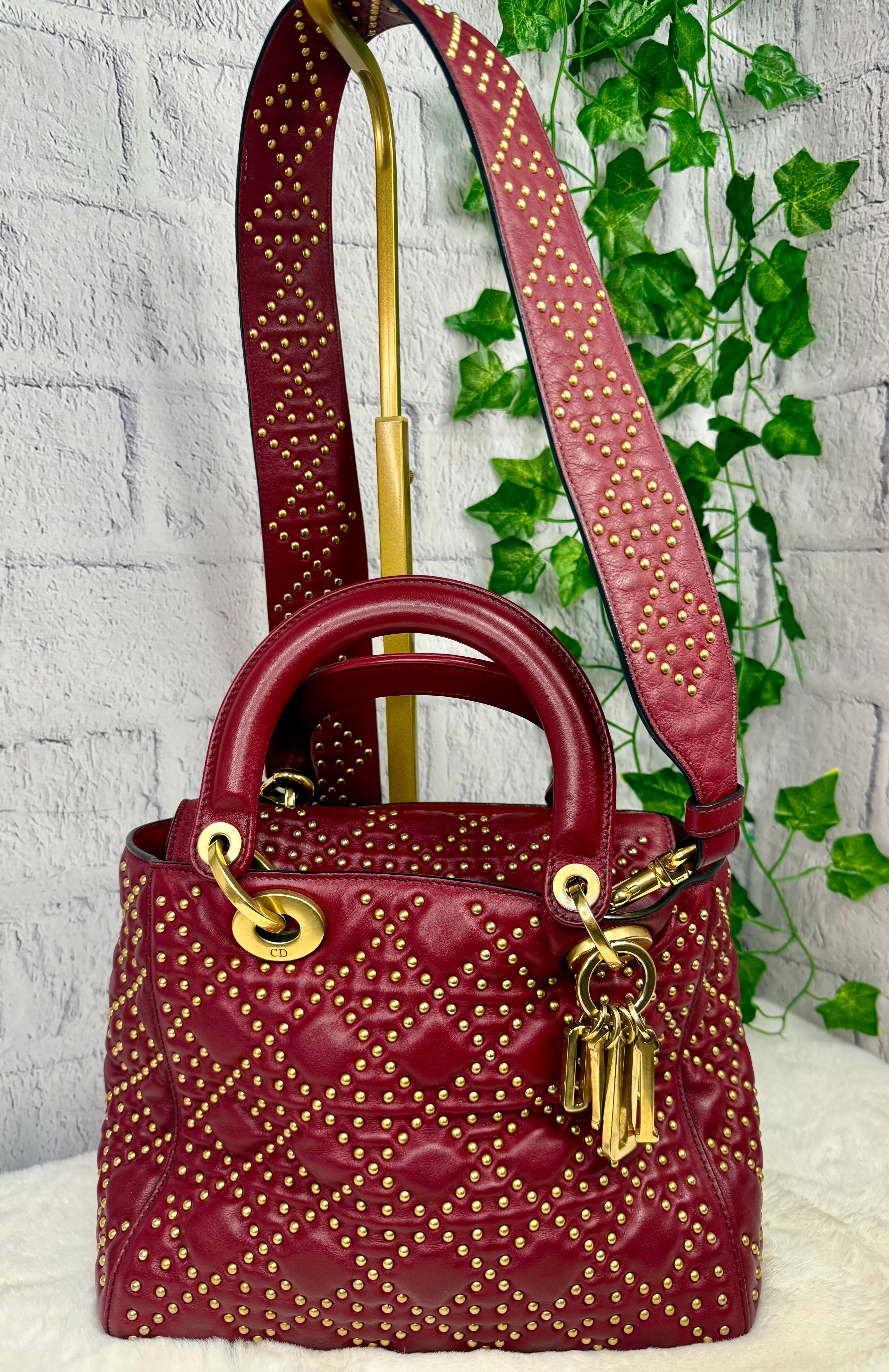 DIOR Gold Studded Cannage Leather Lady Dior – The Lux Exchange, LLC