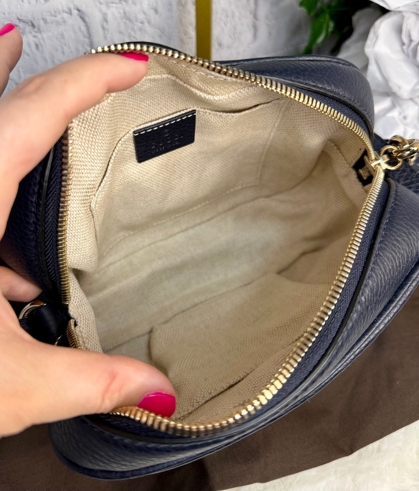Gucci Soho Disco Dark Navy Leather Bag NWT