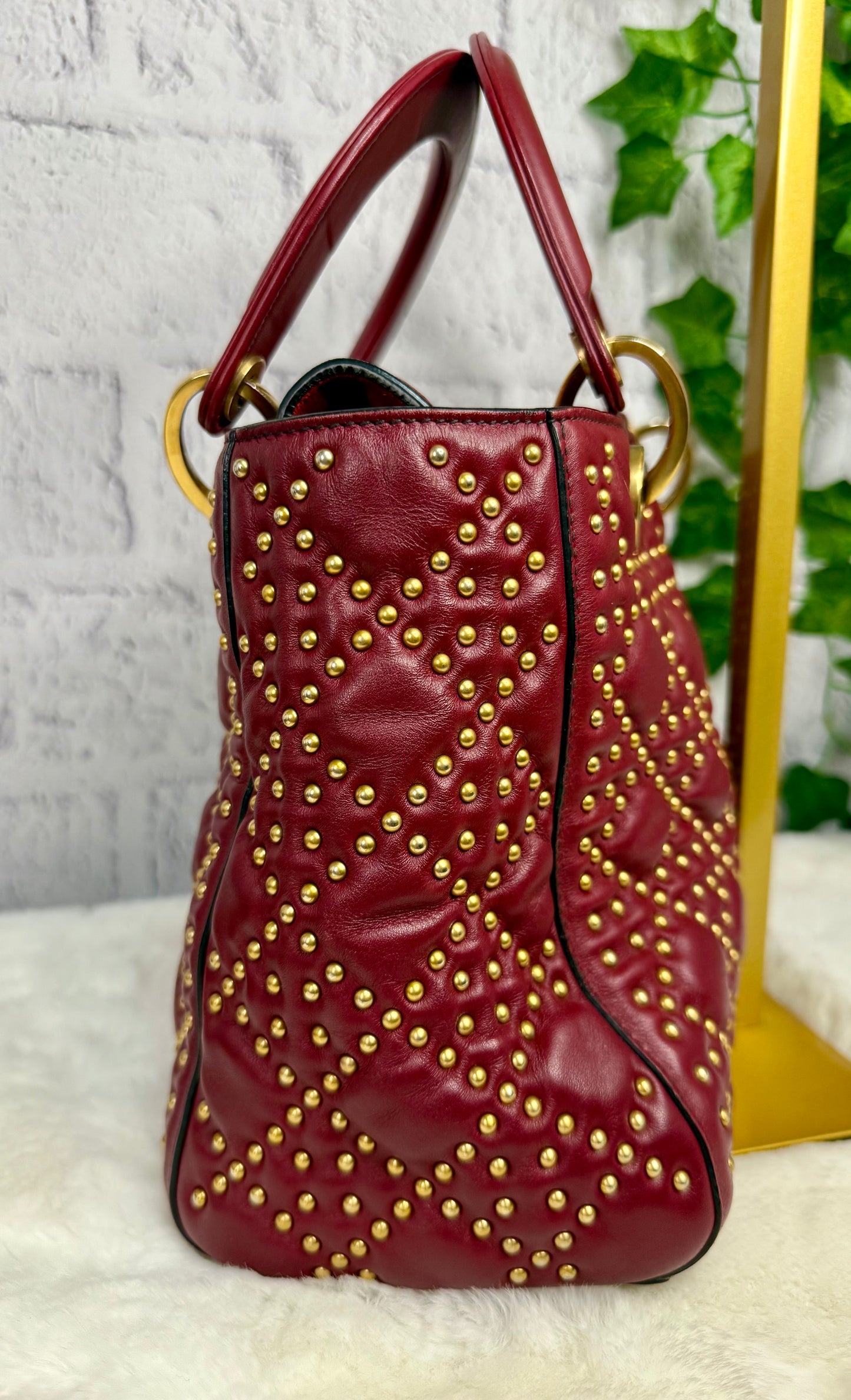 DIOR Gold Studded Cannage Leather Lady Dior