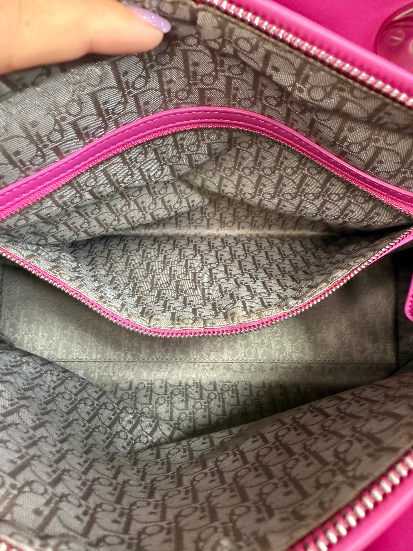 DIOR Lambskin Leather Cannage Lady Dior Large (Fuchsia)