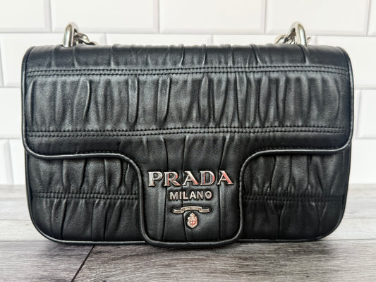 Prada Nappa Leather Gaufre Chain Flap (Black) - Excellent