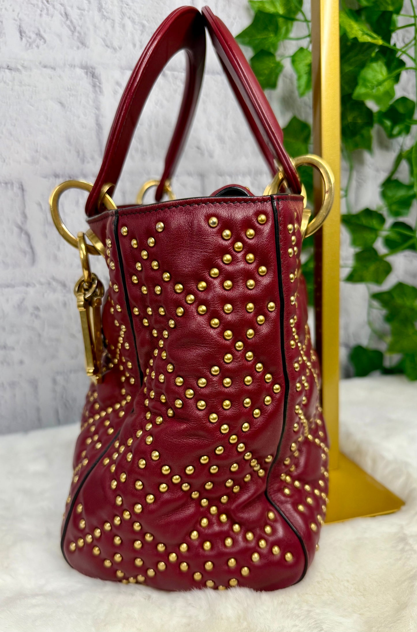 DIOR Gold Studded Cannage Leather Lady Dior