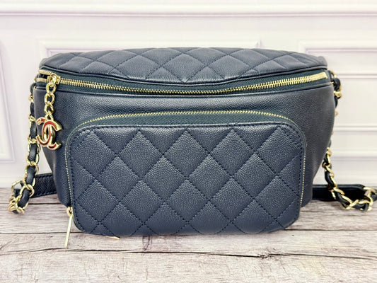 Chanel Business Caviar Leather Affinity Waist Bag (Navy) - Excellent
