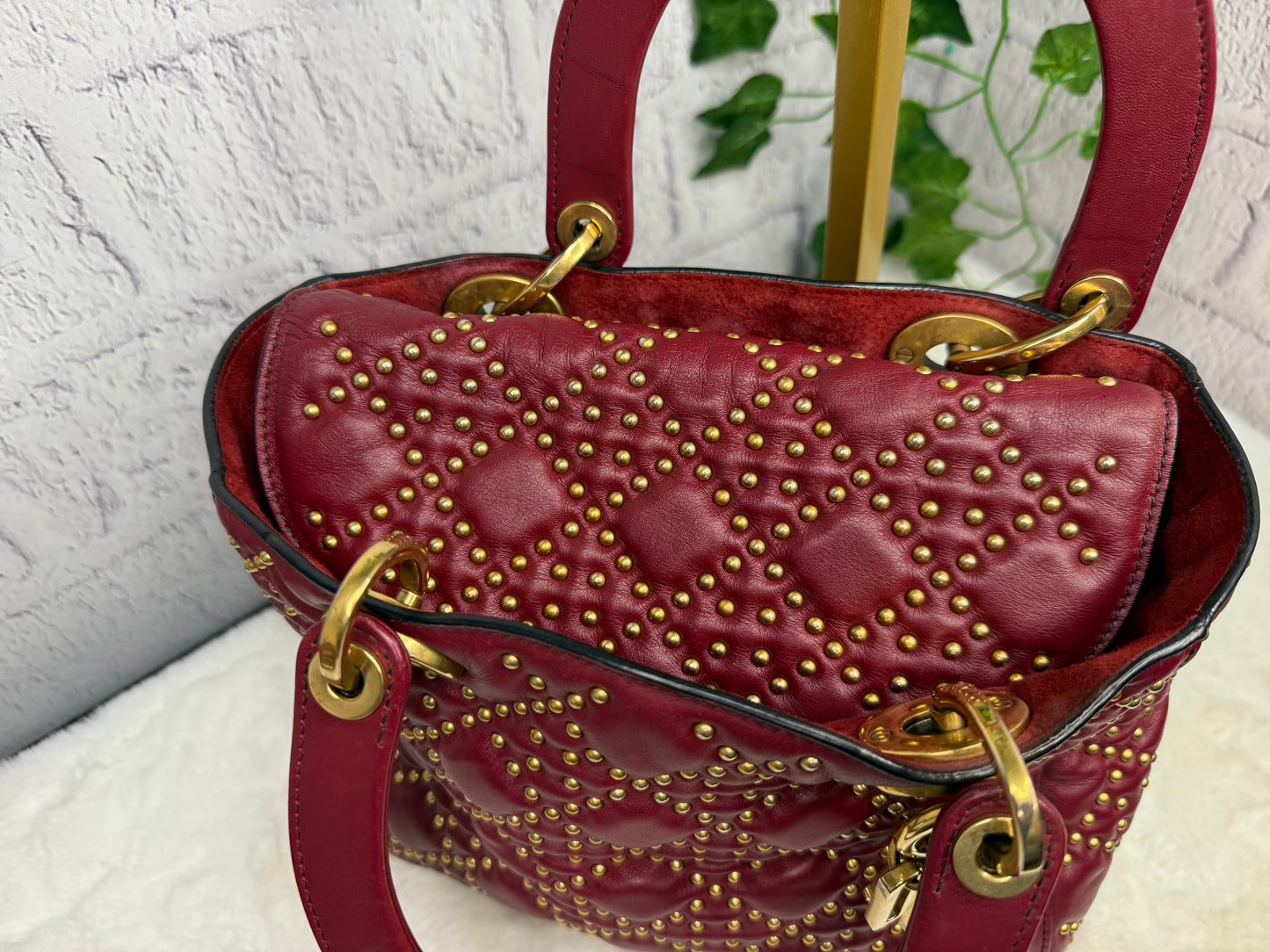 DIOR Gold Studded Cannage Leather Lady Dior