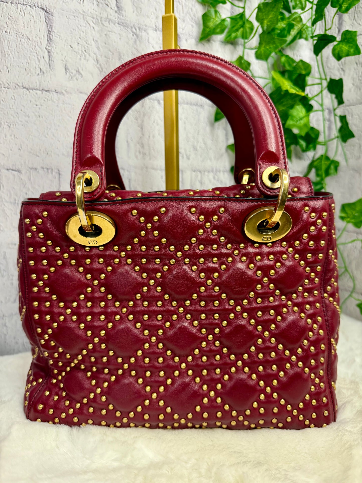 DIOR Gold Studded Cannage Leather Lady Dior