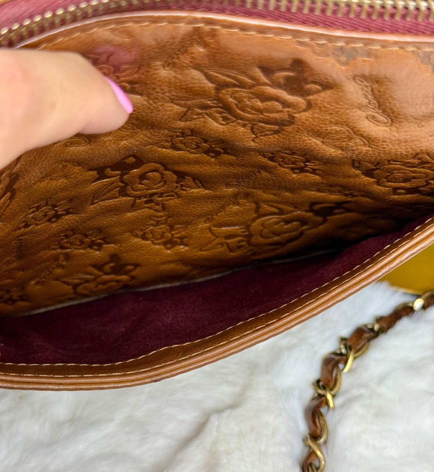 RARE Chanel Caramel Brown Calfskin Embossed Camellia Whipstitch Bag
