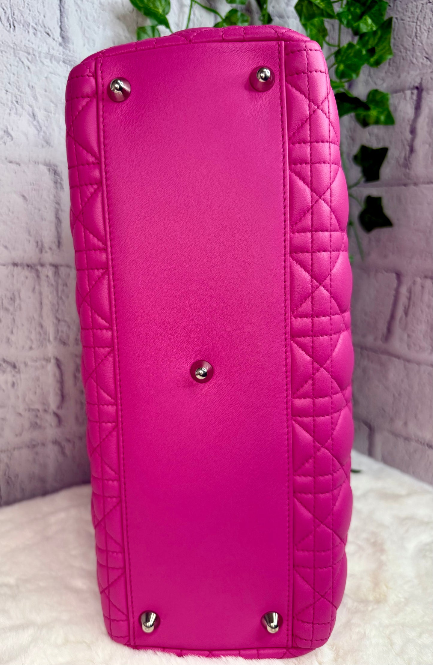 DIOR Lambskin Leather Cannage Lady Dior Large (Fuchsia)