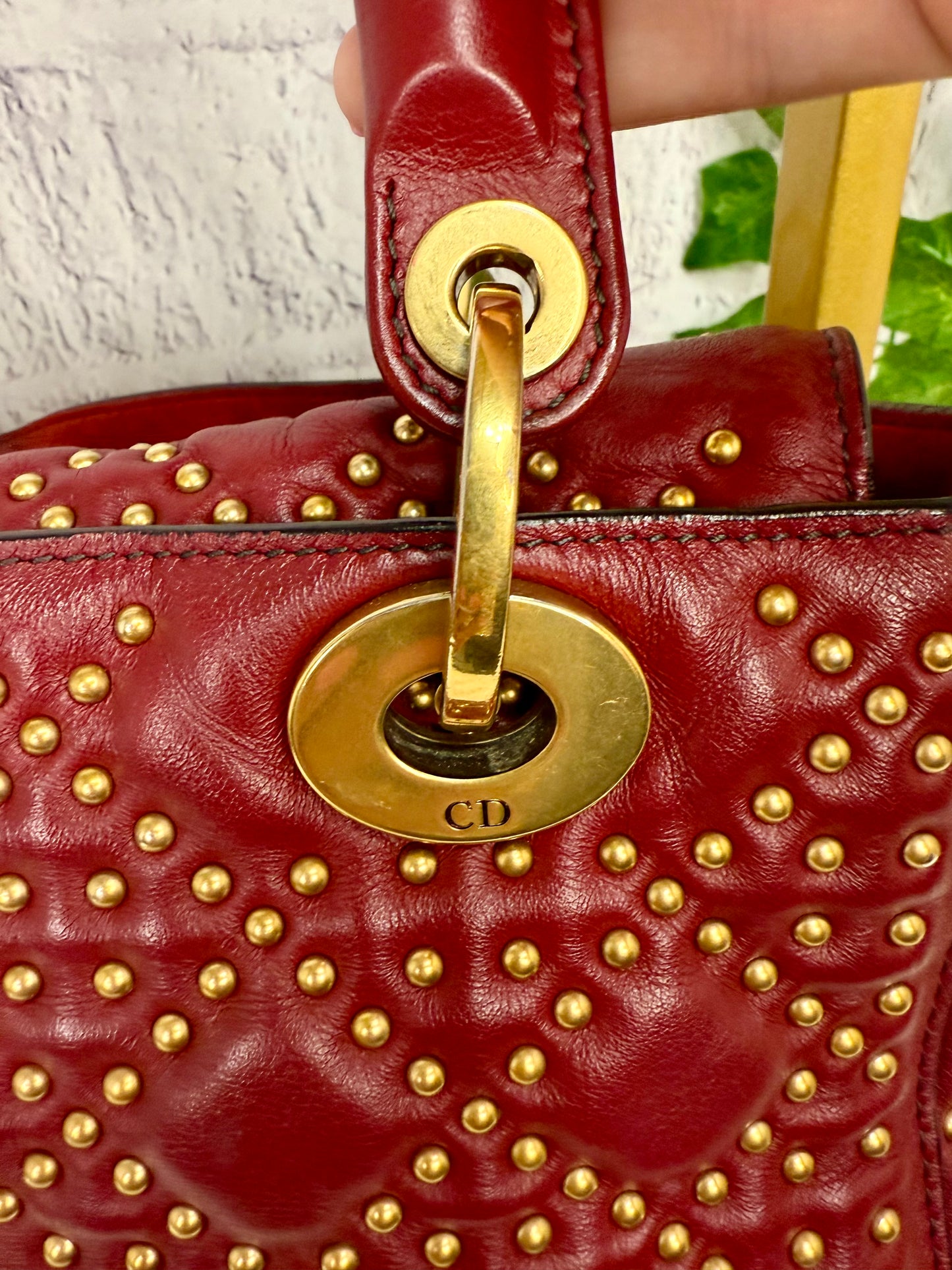 DIOR Gold Studded Cannage Leather Lady Dior