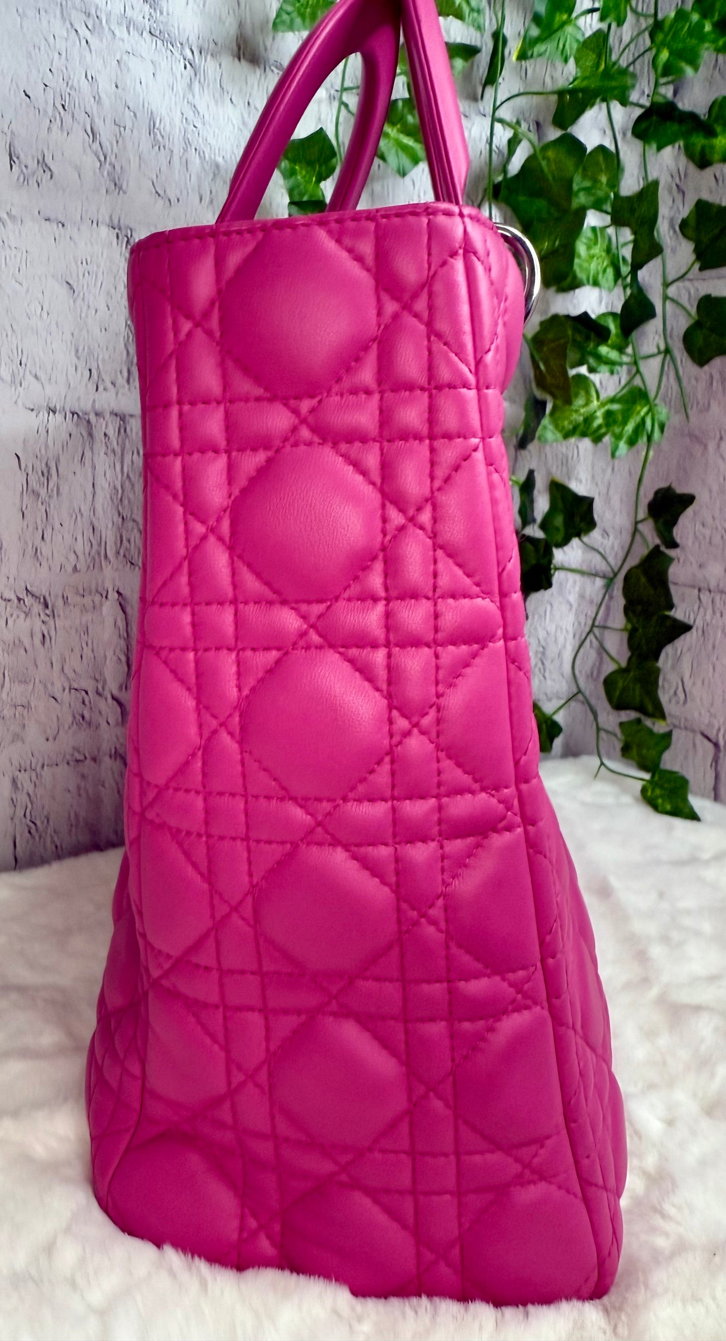DIOR Lambskin Leather Cannage Lady Dior Large (Fuchsia)