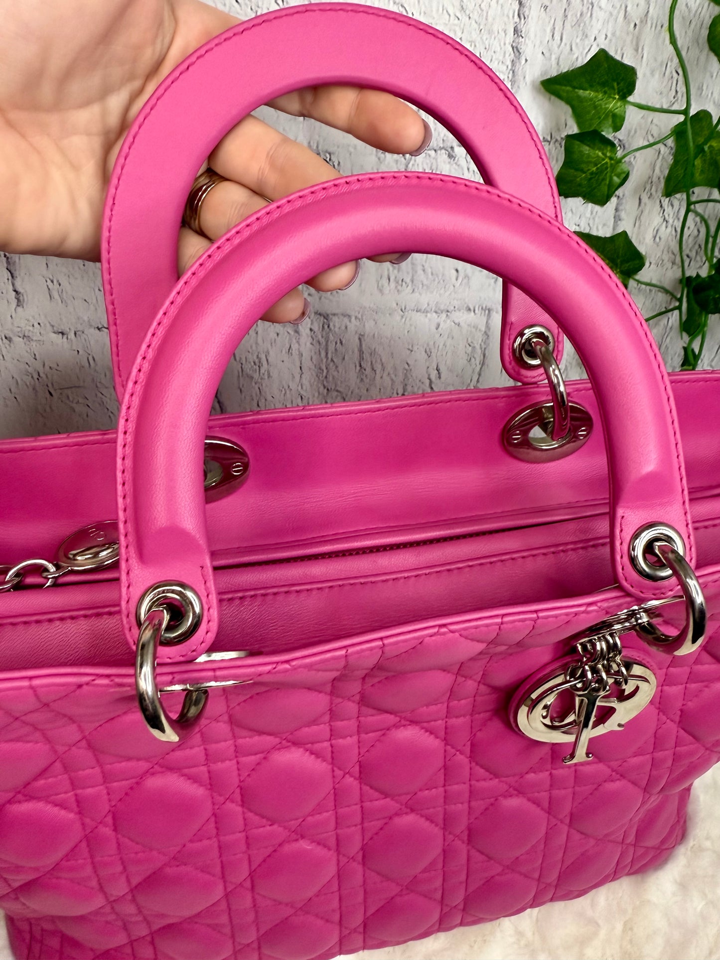 DIOR Lambskin Leather Cannage Lady Dior Large (Fuchsia)
