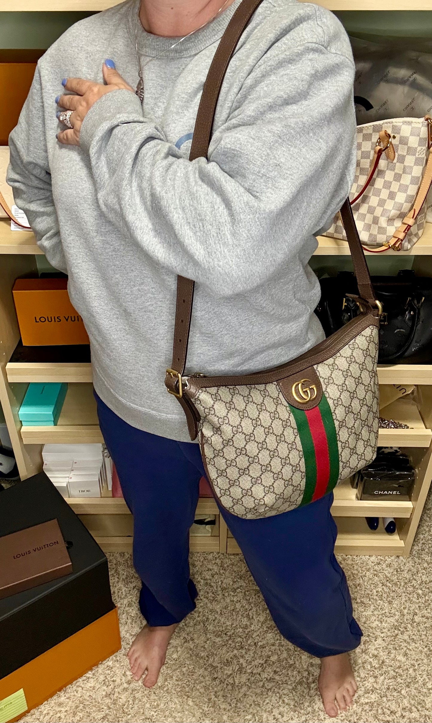 Gucci Supreme Ophidia Half Moon Hobo Bag Small