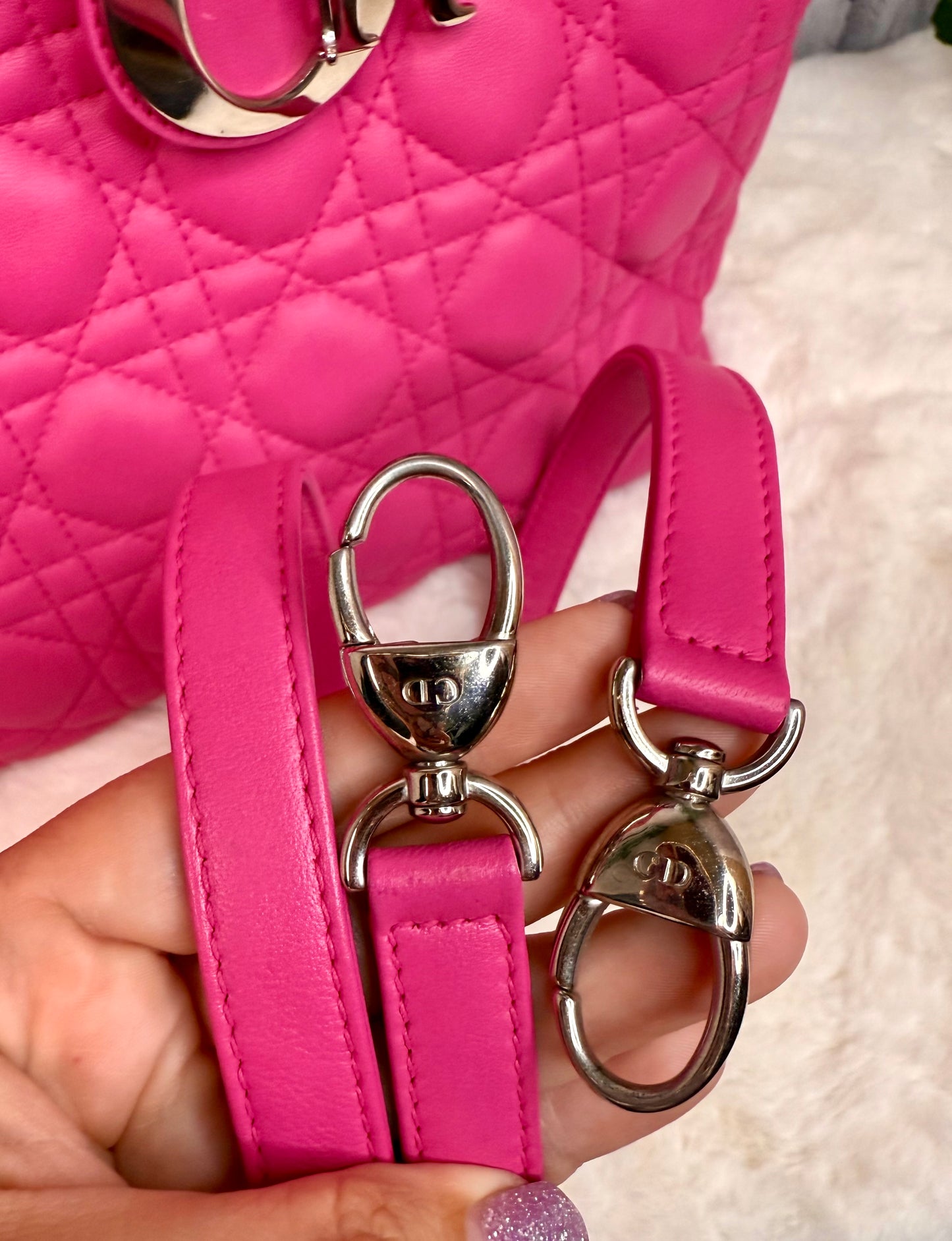 DIOR Lambskin Leather Cannage Lady Dior Large (Fuchsia)