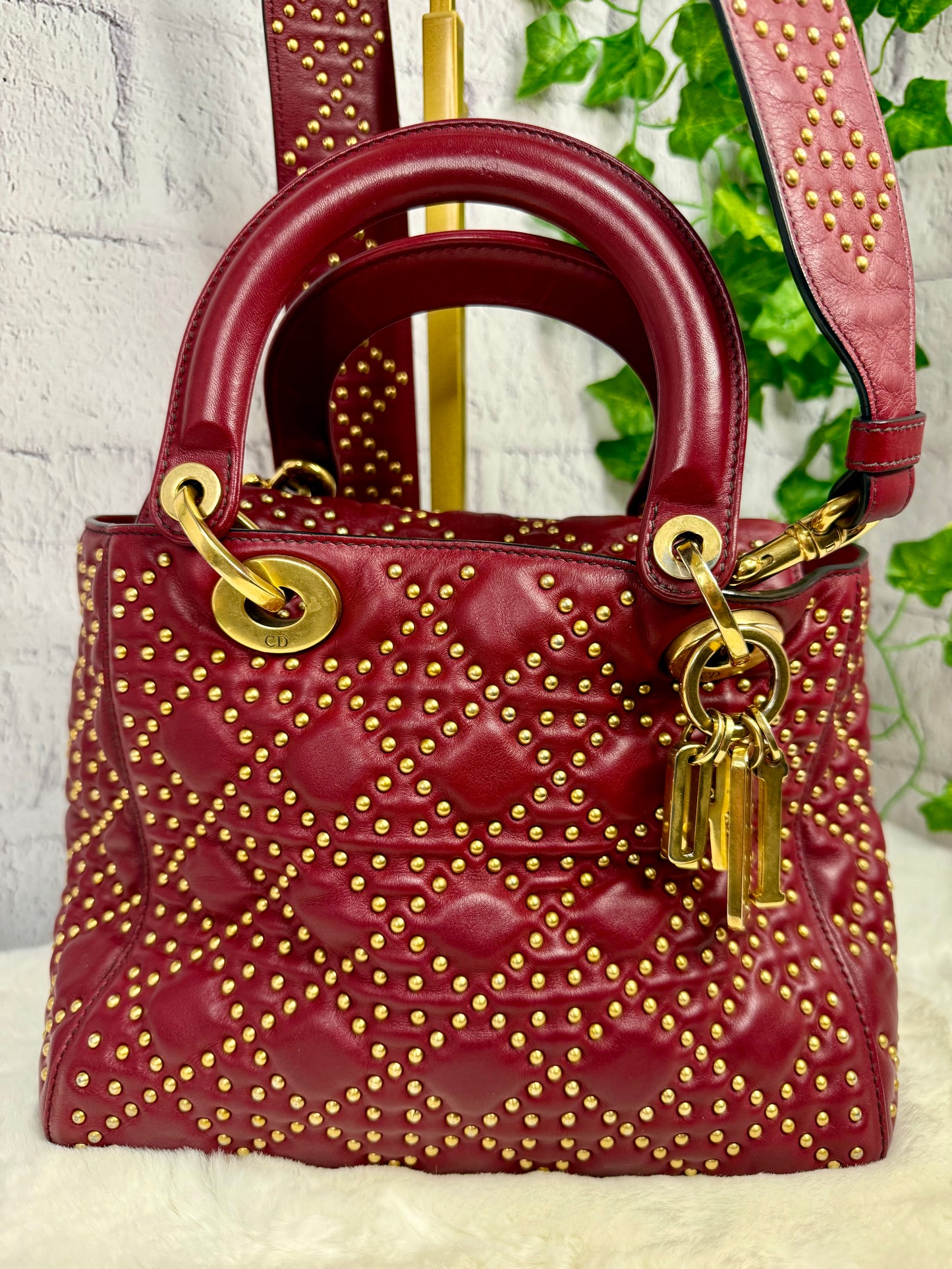 DIOR Gold Studded Cannage Leather Lady Dior