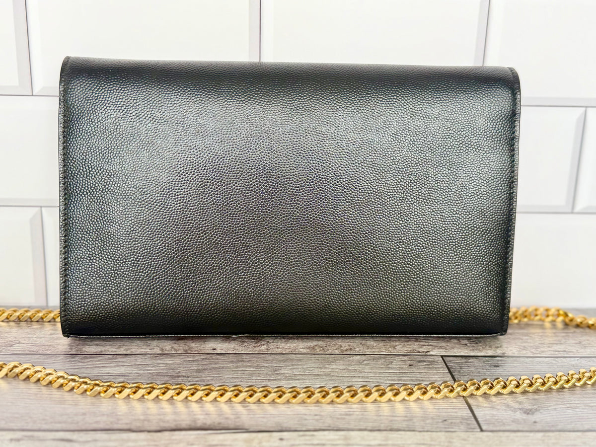 Saint Laurent (YSL) Grain Leather Star Kate Chain Bag (Black) - Excellent
