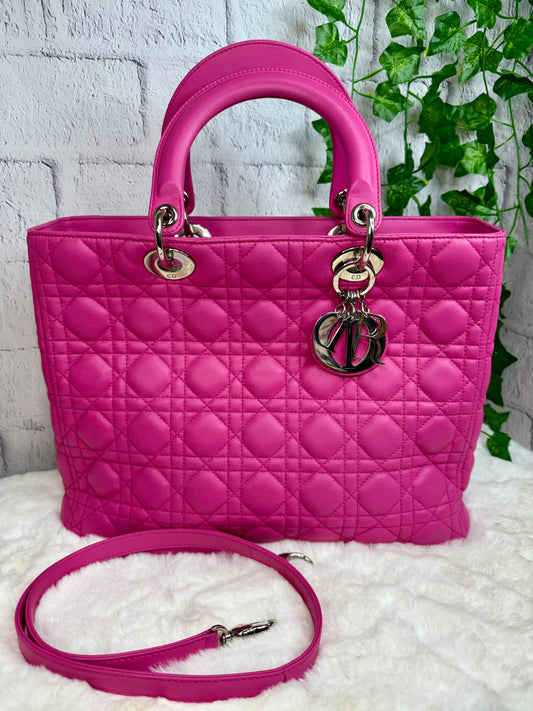 DIOR Lambskin Leather Cannage Lady Dior Large (Fuchsia)