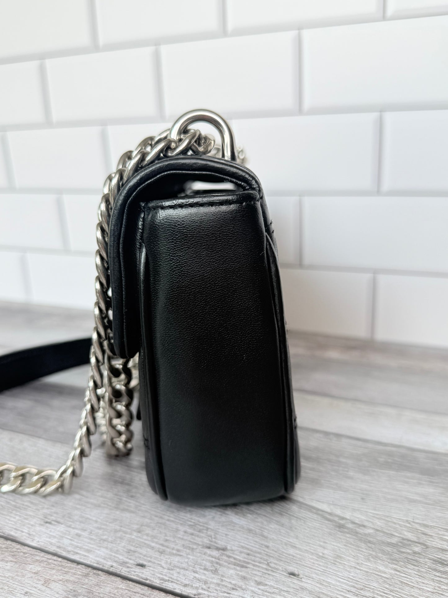 Prada Nappa Leather Gaufre Chain Flap (Black) - Excellent