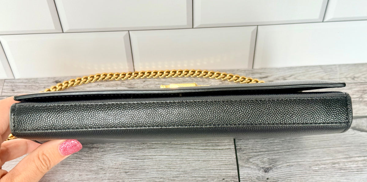 Saint Laurent (YSL) Grain Leather Star Kate Chain Bag (Black) - Excellent