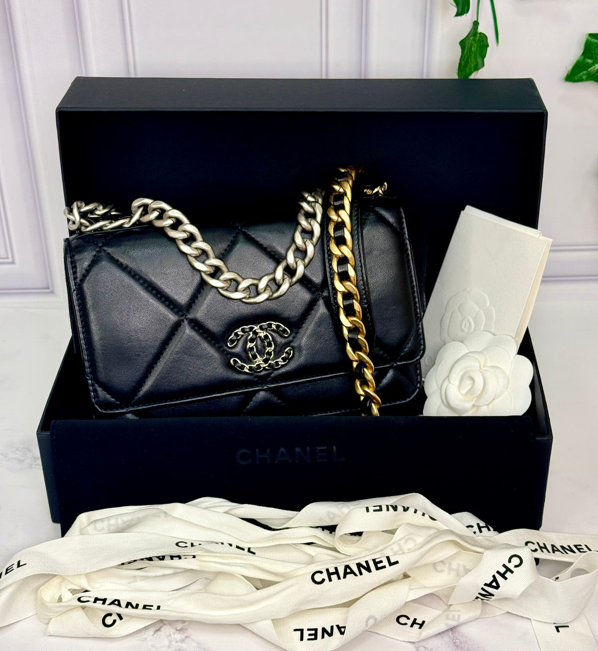 Chanel 19 Lambskin WOC (Black) - Excellent