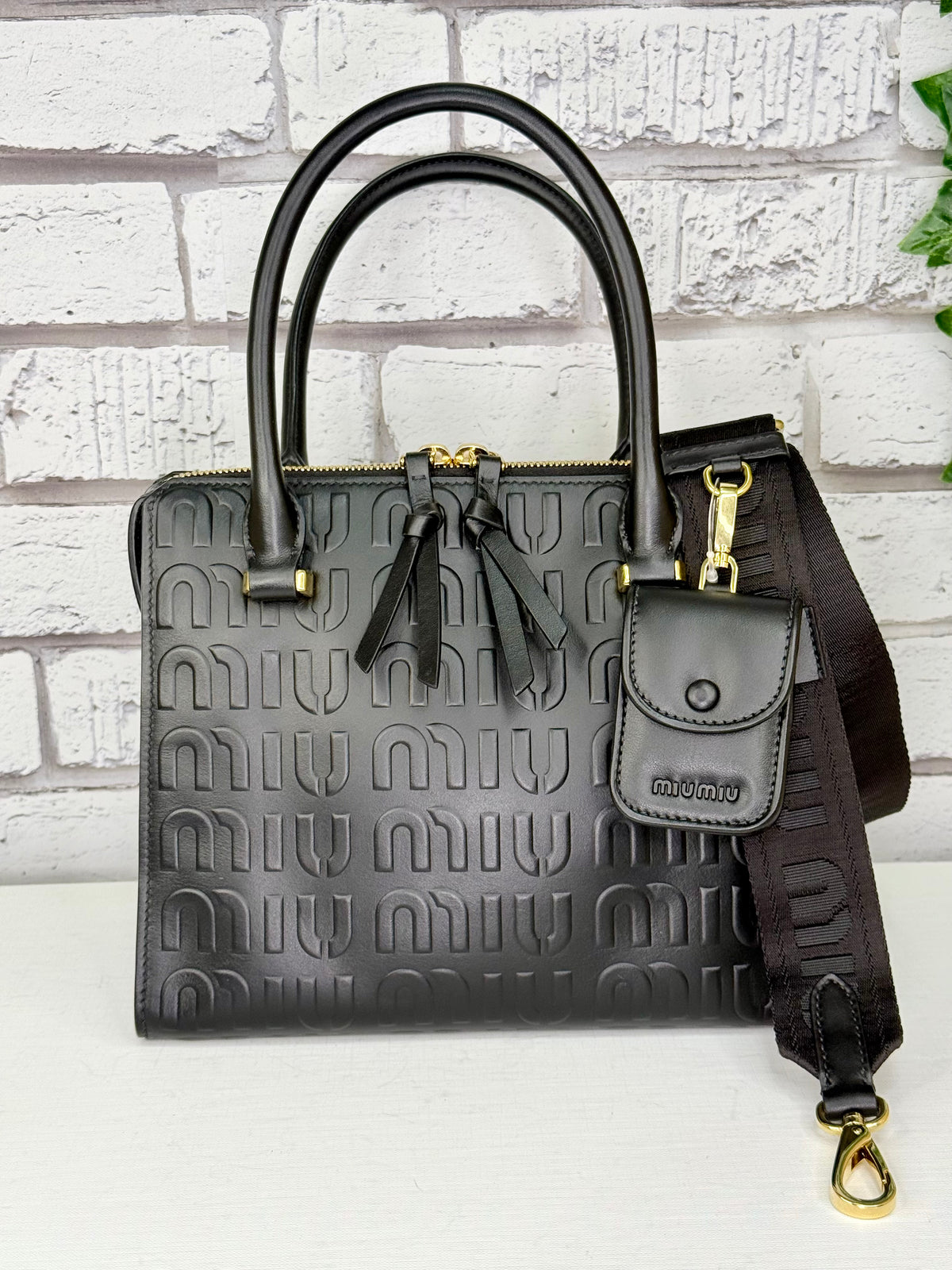 Miu Miu Embossed Leather Shoulder Crossbody Bag (Black) - Excellent