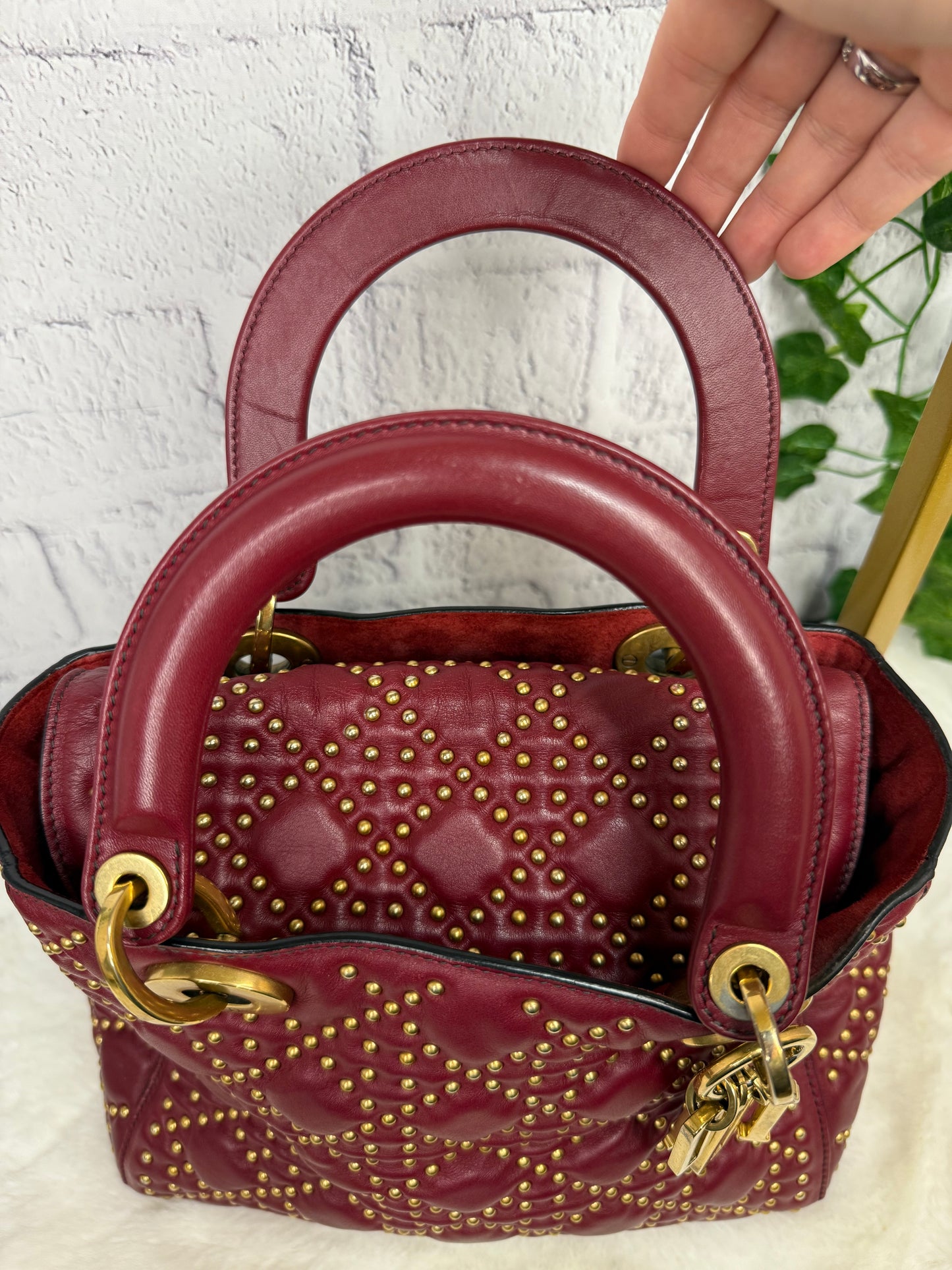 DIOR Gold Studded Cannage Leather Lady Dior