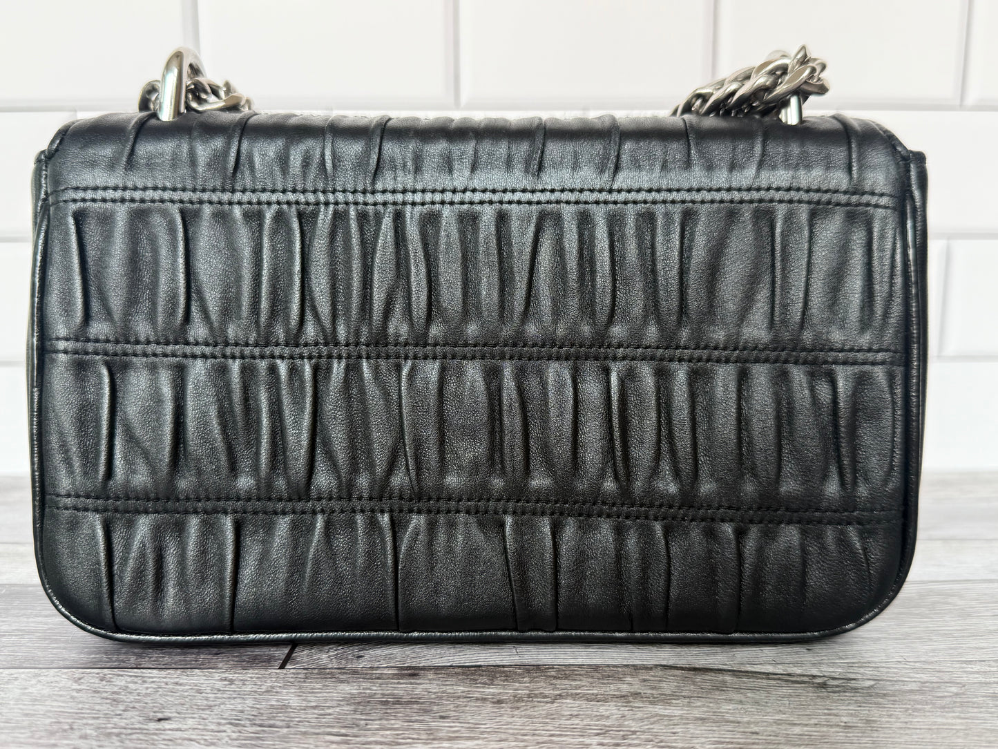 Prada Nappa Leather Gaufre Chain Flap (Black) - Excellent