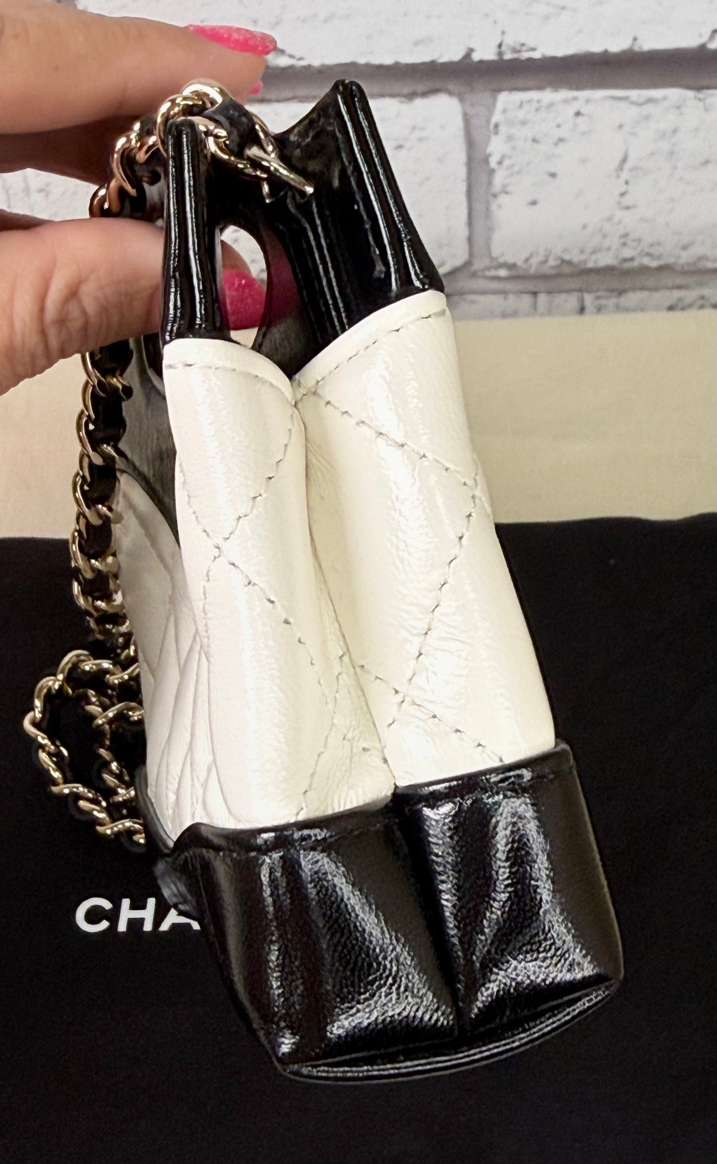 Chanel 31 Micro/Nano Shiny Calfskin Shopping Bag (White & Black) - New