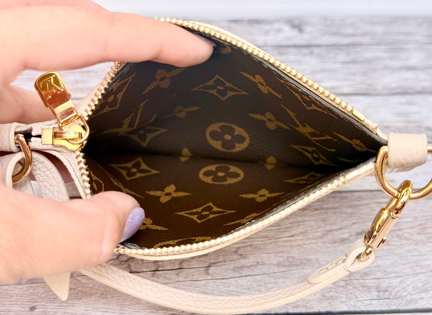 Louis Vuitton Neverfull Bandouliere Inside Out BB (Limestone/Monogram) - Like New
