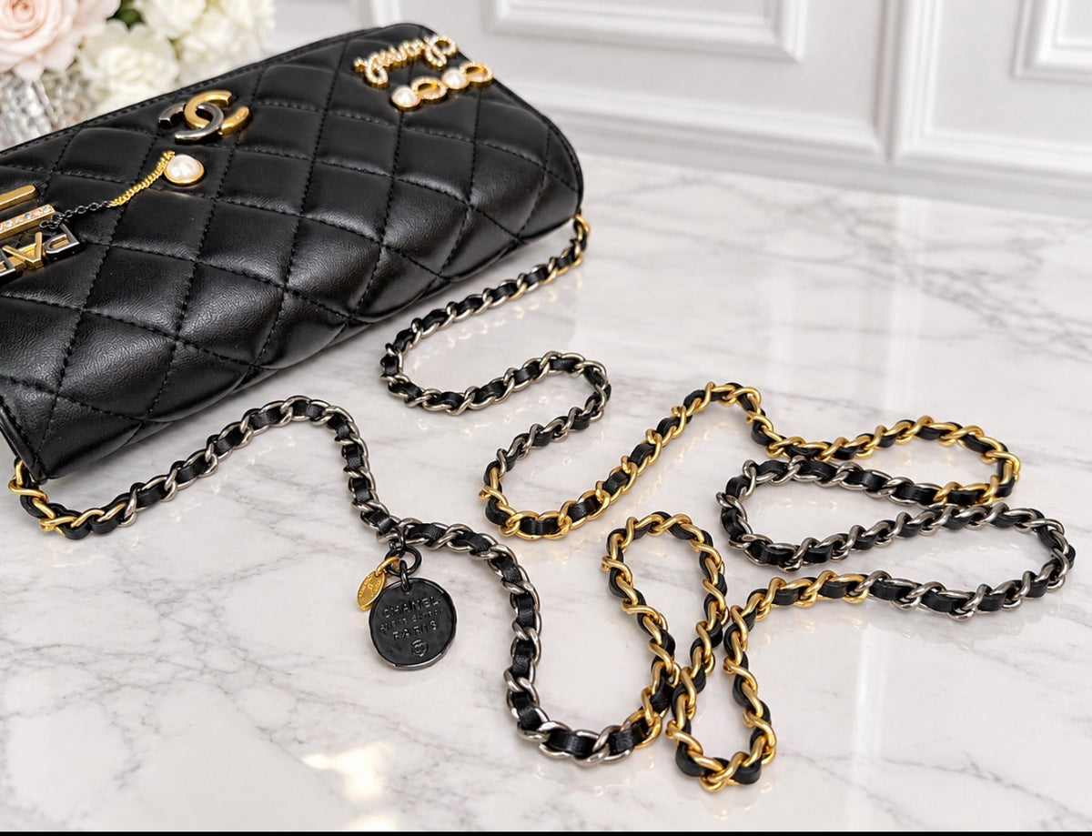 Chanel Coco Clips Wallet On Chain (Black Lambskin) - Excellent