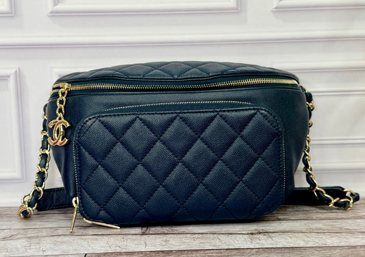 Chanel Business Caviar Leather Affinity Waist Bag (Navy) - Excellent