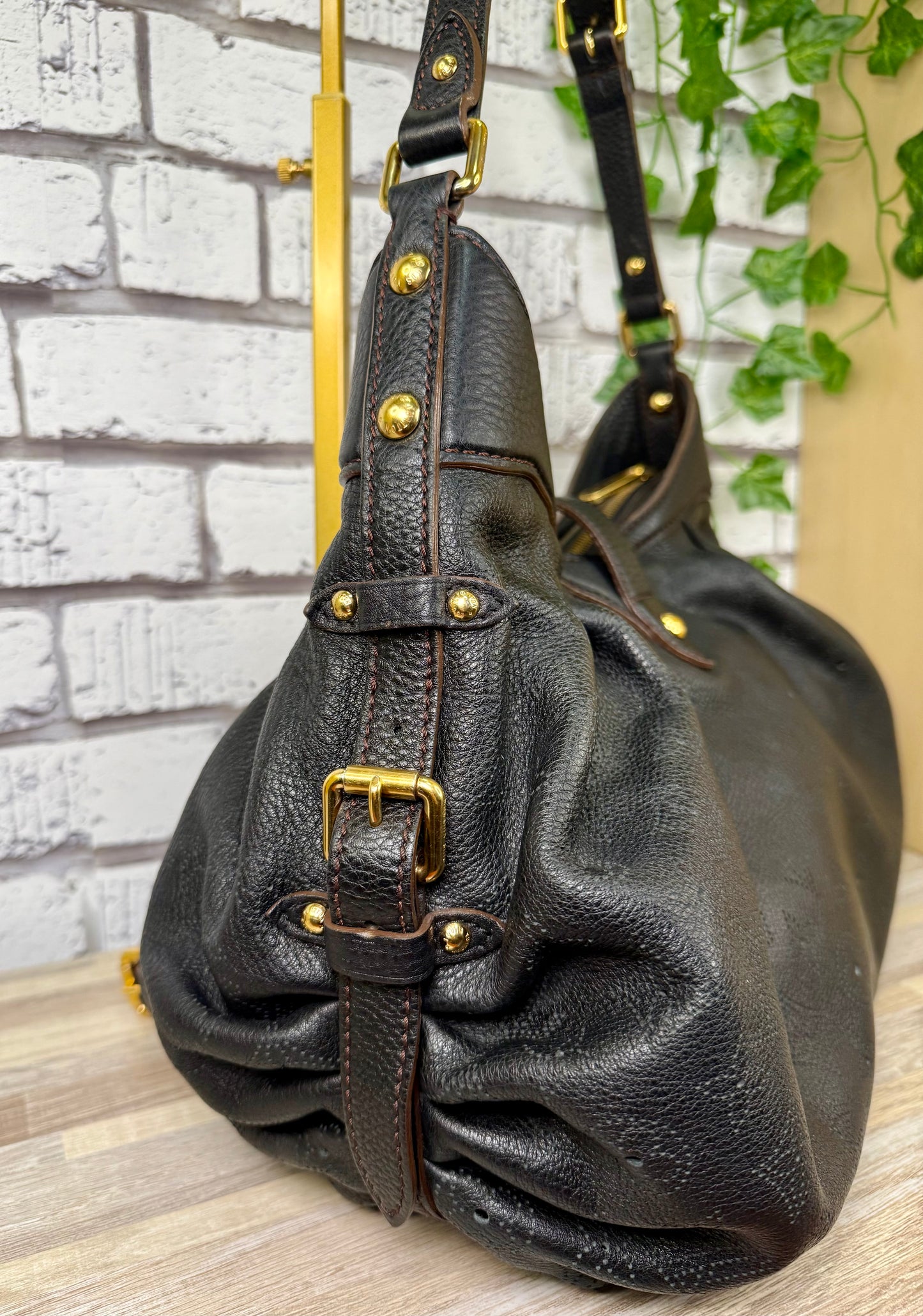Louis Vuitton Black Mahina Leather XS Hobo