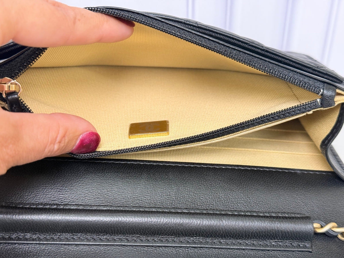 Chanel Coco Clips Wallet On Chain (Black Lambskin) - Excellent