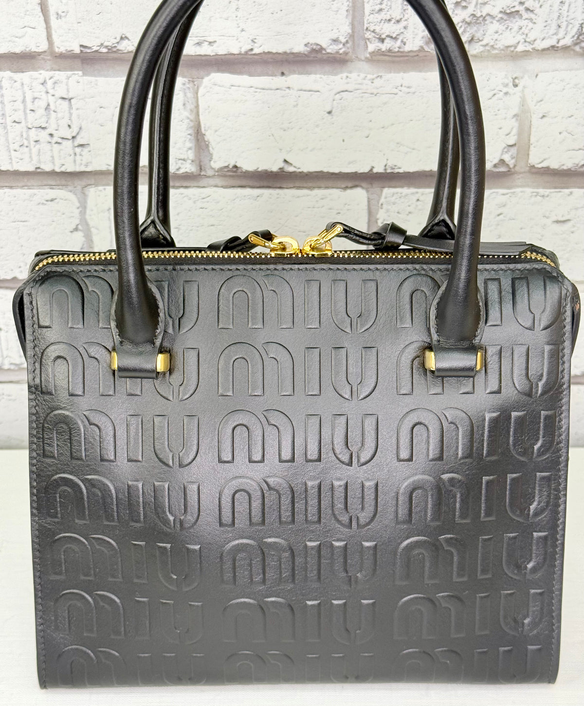 Miu Miu Embossed Leather Shoulder Crossbody Bag (Black) - Excellent