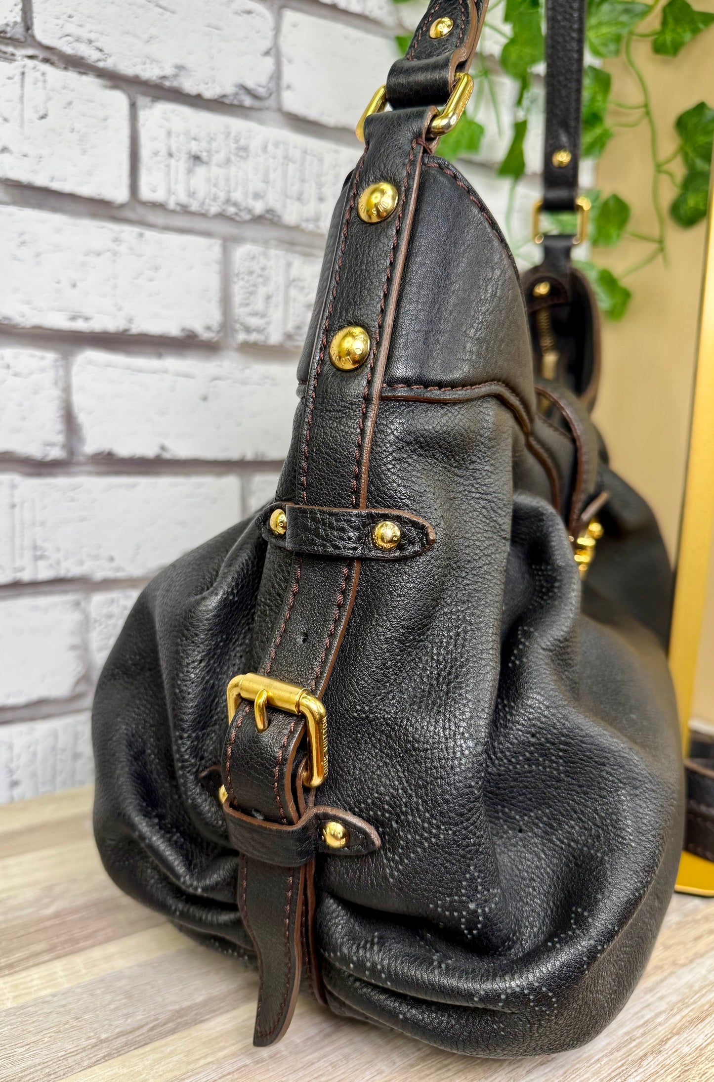 Louis Vuitton Black Mahina Leather XS Hobo