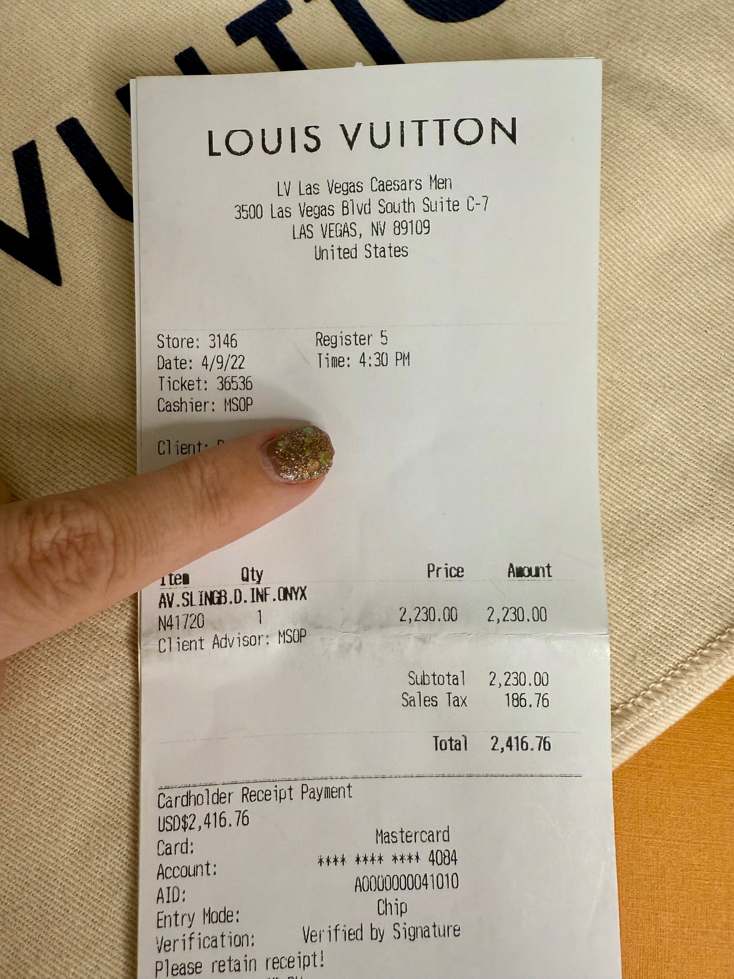 Louis Vuitton Damier Infini Onyx Avenue Sling Bag