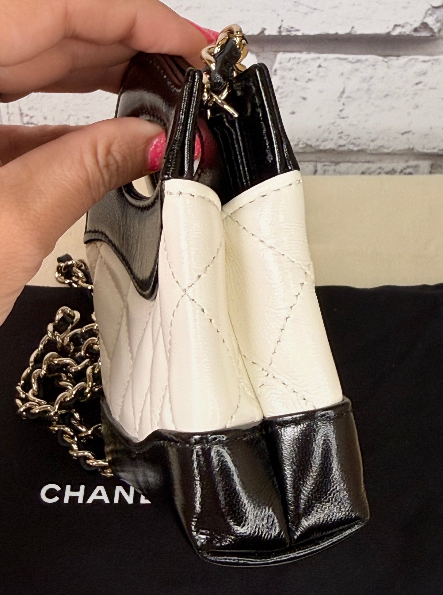 Chanel 31 Micro/Nano Shiny Calfskin Shopping Bag (White & Black) - New