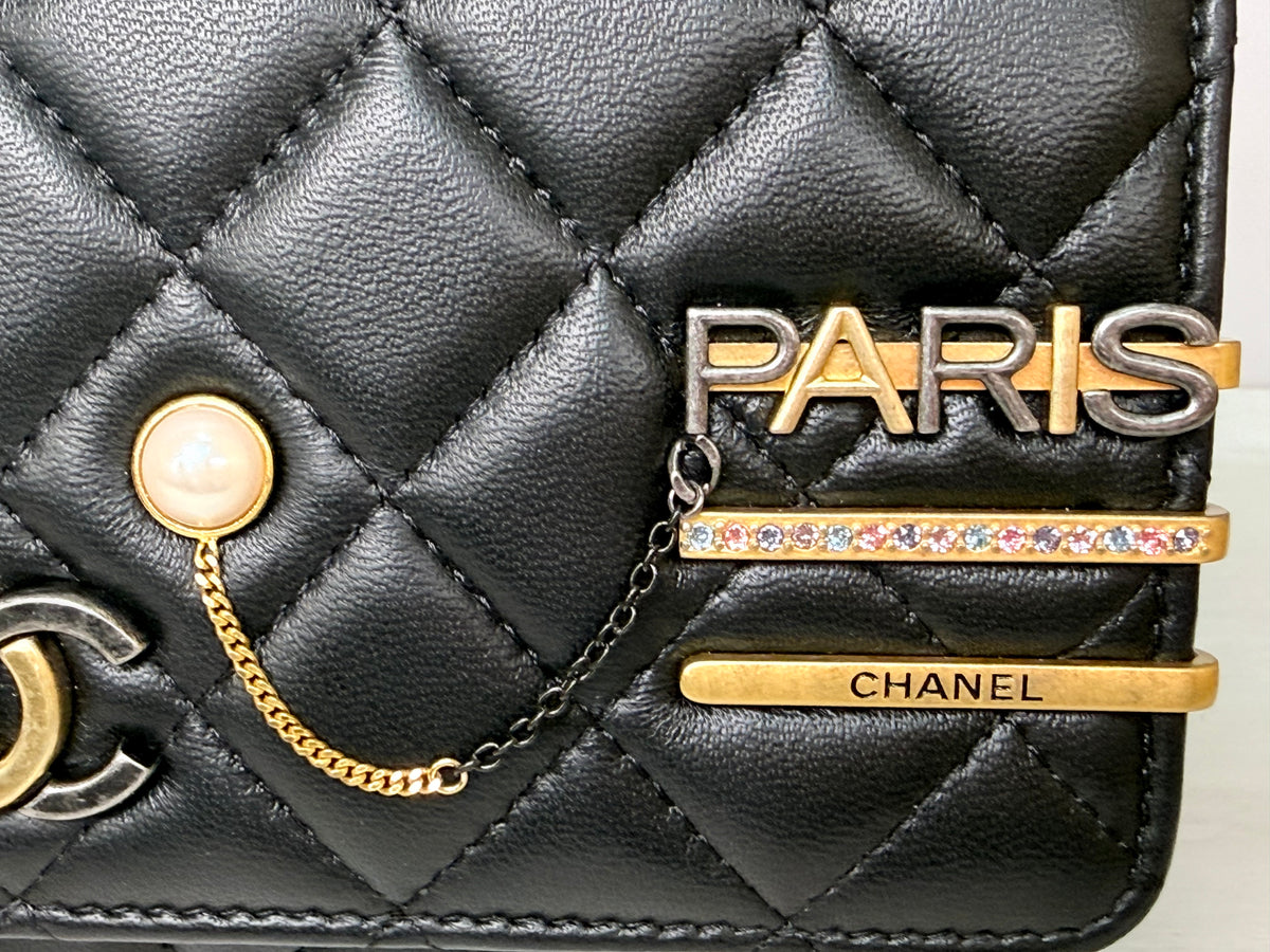 Chanel Coco Clips Wallet On Chain (Black Lambskin) - Excellent