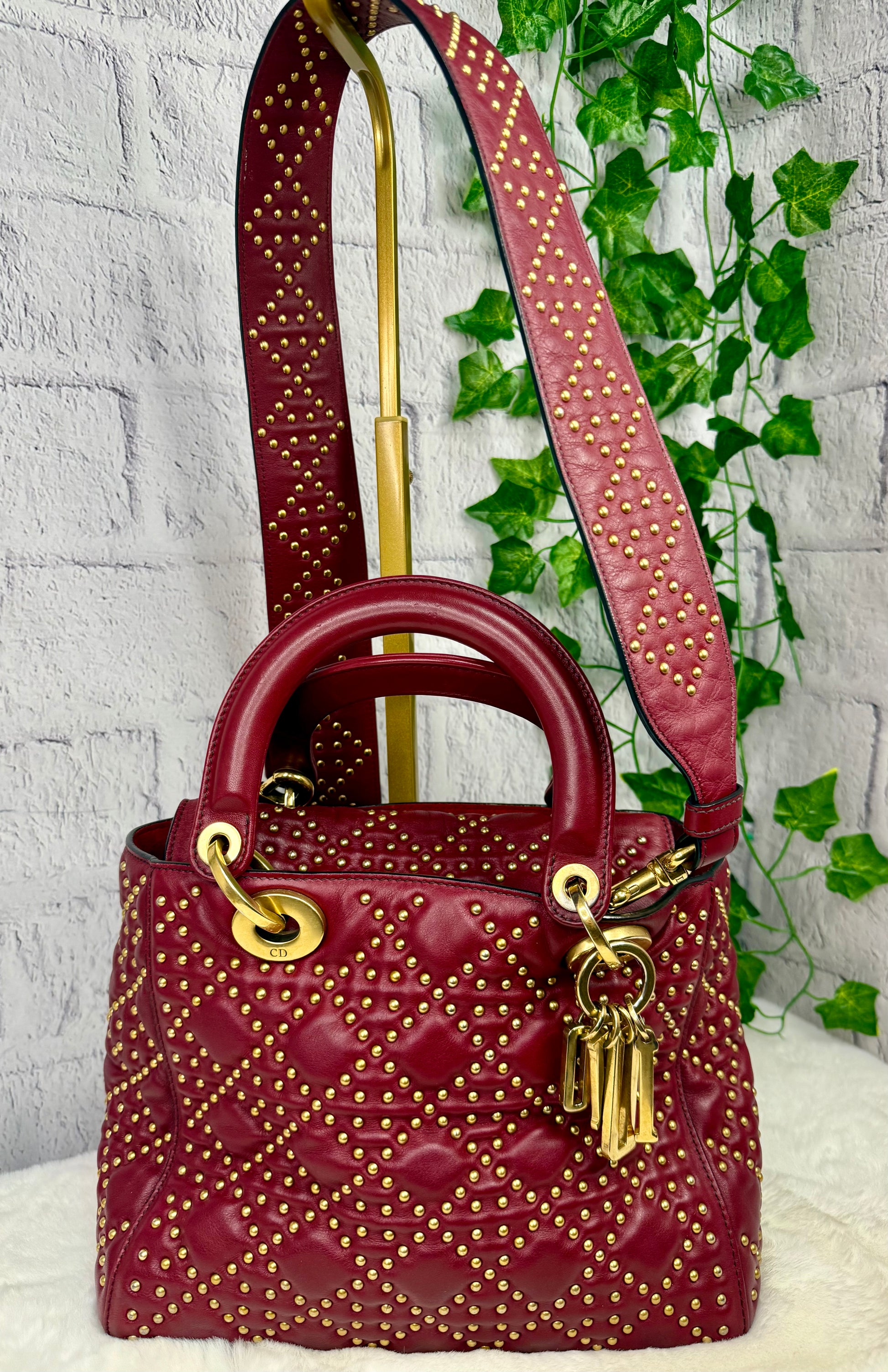 DIOR Gold Studded Cannage Leather Lady Dior – The Lux Exchange, LLC