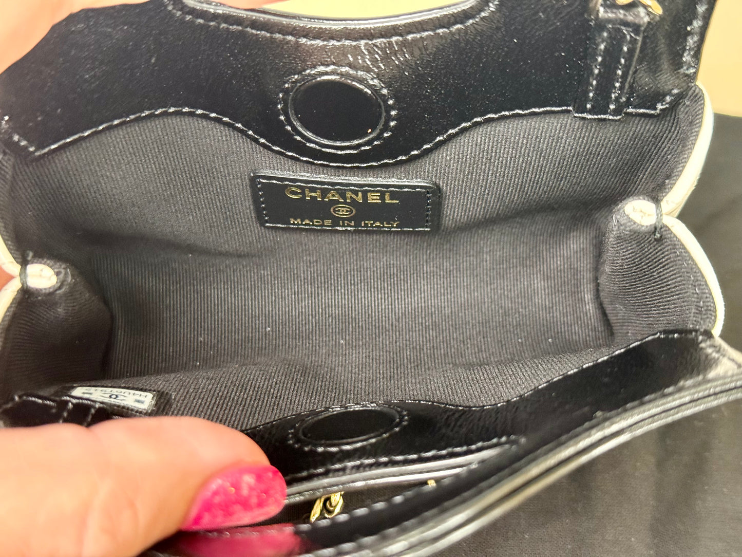 Chanel 31 Micro/Nano Shiny Calfskin Shopping Bag (White & Black) - New