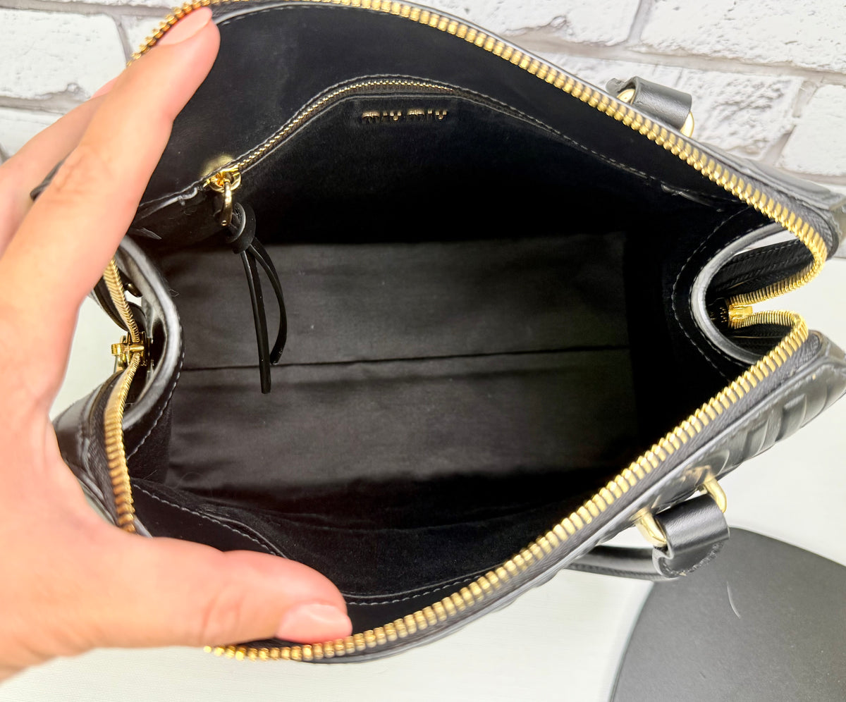Miu Miu Embossed Leather Shoulder Crossbody Bag (Black) - Excellent