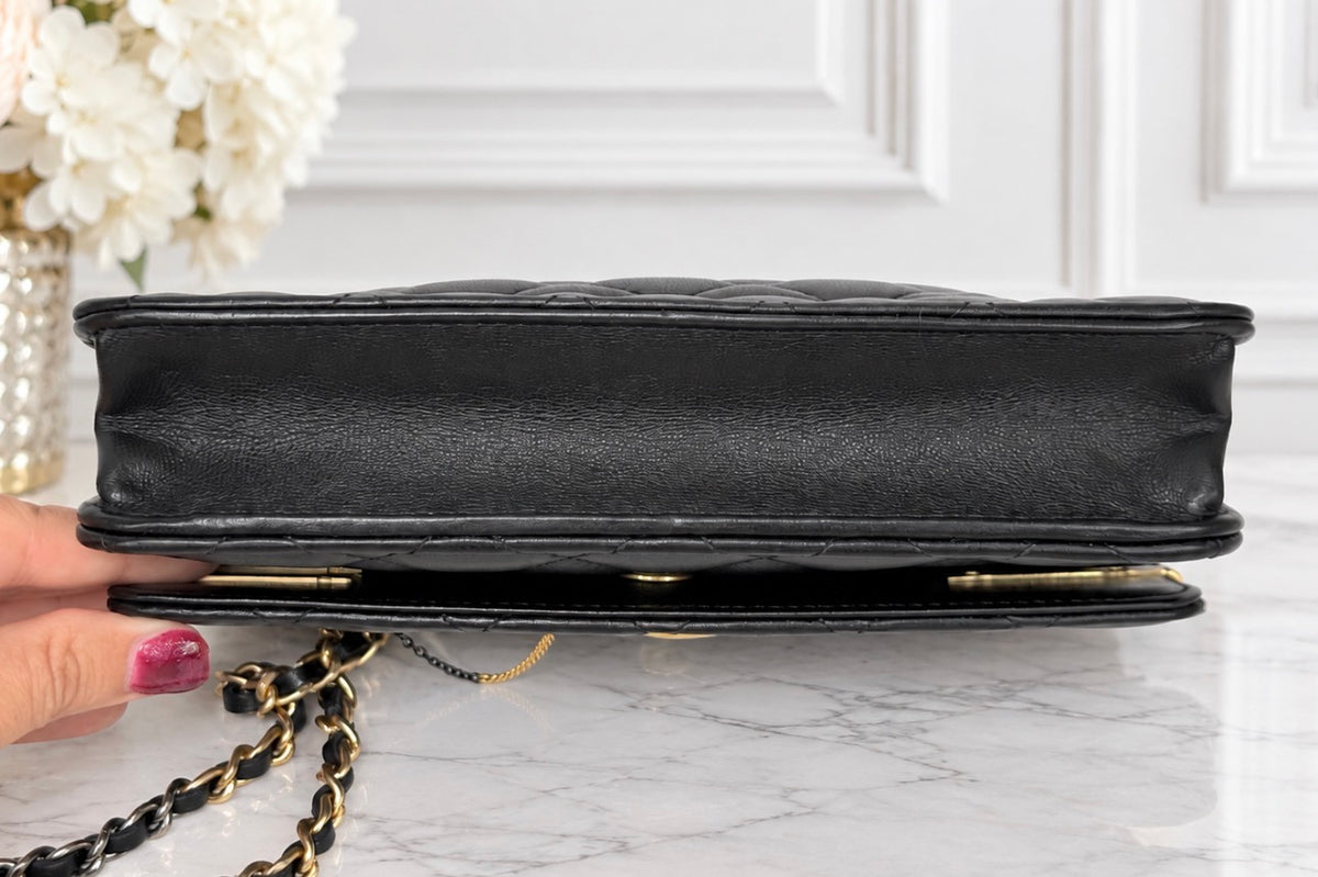 Chanel Coco Clips Wallet On Chain (Black Lambskin) - Excellent