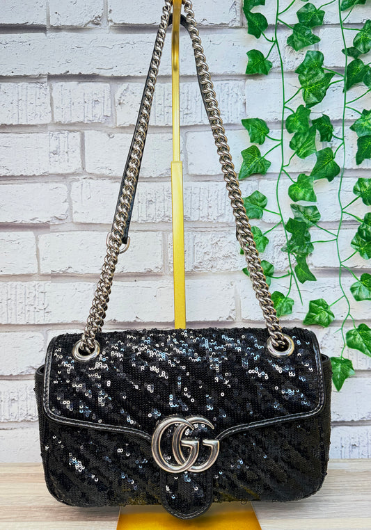 Gucci Black Sequin Matelasse Marmont - Small