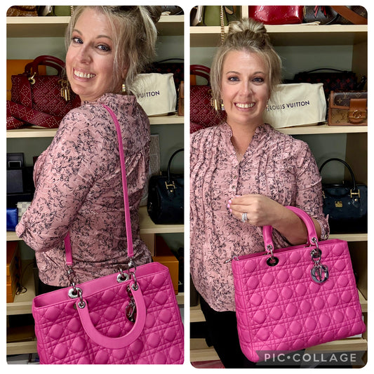 DIOR Lambskin Leather Cannage Lady Dior Large (Fuchsia)